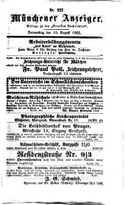 Münchener Anzeiger (Neueste Nachrichten aus dem Gebiete der Politik) Donnerstag 10. August 1865