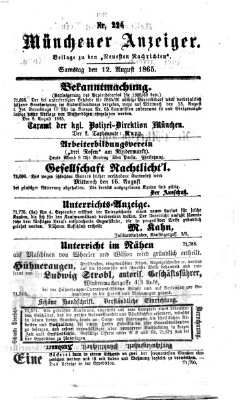 Münchener Anzeiger (Neueste Nachrichten aus dem Gebiete der Politik) Samstag 12. August 1865