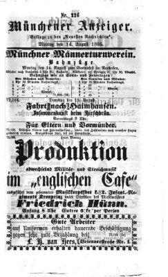 Münchener Anzeiger (Münchner neueste Nachrichten) Montag 14. August 1865