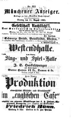 Münchener Anzeiger (Münchner neueste Nachrichten) Montag 21. August 1865