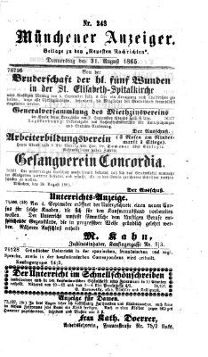 Münchener Anzeiger (Münchner neueste Nachrichten) Donnerstag 31. August 1865