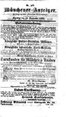 Münchener Anzeiger (Neueste Nachrichten aus dem Gebiete der Politik) Samstag 23. September 1865