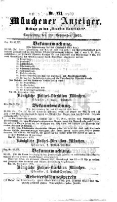 Münchener Anzeiger (Neueste Nachrichten aus dem Gebiete der Politik) Donnerstag 28. September 1865