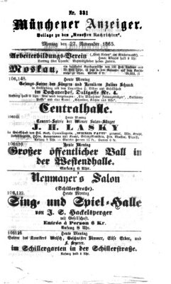 Münchener Anzeiger (Münchner neueste Nachrichten) Montag 27. November 1865