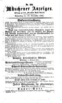 Münchener Anzeiger (Neueste Nachrichten aus dem Gebiete der Politik) Donnerstag 30. November 1865