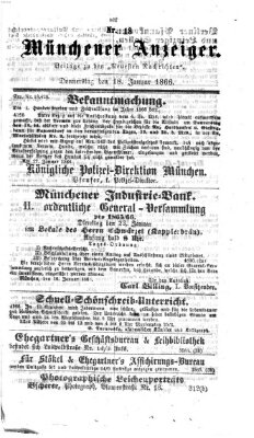 Münchener Anzeiger (Neueste Nachrichten aus dem Gebiete der Politik) Donnerstag 18. Januar 1866