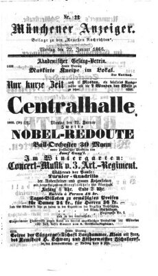 Münchener Anzeiger (Neueste Nachrichten aus dem Gebiete der Politik) Montag 22. Januar 1866