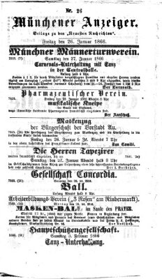 Münchener Anzeiger (Neueste Nachrichten aus dem Gebiete der Politik) Freitag 26. Januar 1866