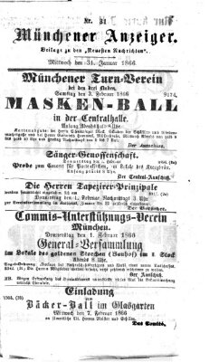 Münchener Anzeiger (Münchner neueste Nachrichten) Mittwoch 31. Januar 1866