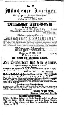 Münchener Anzeiger (Münchner neueste Nachrichten) Freitag 16. März 1866