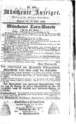 Münchener Anzeiger (Münchner neueste Nachrichten) Mittwoch 18. April 1866