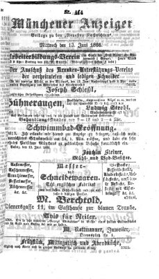 Münchener Anzeiger (Neueste Nachrichten aus dem Gebiete der Politik) Mittwoch 13. Juni 1866