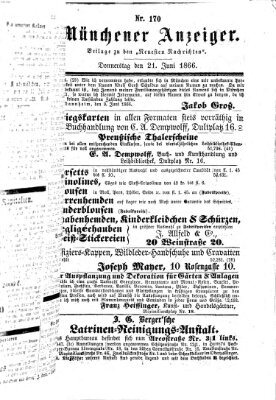 Münchener Anzeiger (Münchner neueste Nachrichten) Donnerstag 21. Juni 1866