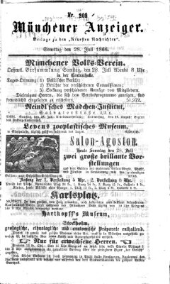 Münchener Anzeiger (Neueste Nachrichten aus dem Gebiete der Politik) Samstag 28. Juli 1866