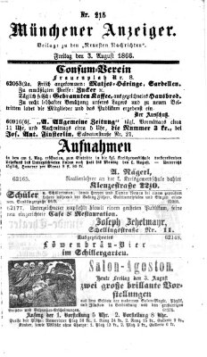 Münchener Anzeiger (Münchner neueste Nachrichten) Freitag 3. August 1866