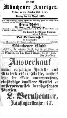 Münchener Anzeiger (Münchner neueste Nachrichten) Dienstag 14. August 1866