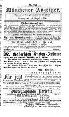 Münchener Anzeiger (Münchner neueste Nachrichten) Sonntag 19. August 1866