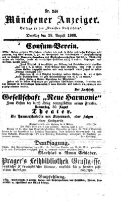 Münchener Anzeiger (Münchner neueste Nachrichten) Dienstag 28. August 1866