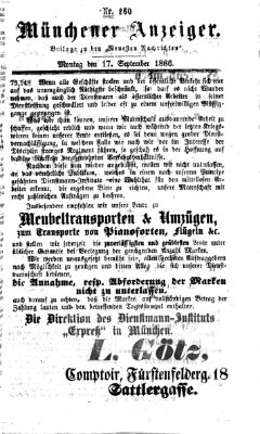 Münchener Anzeiger (Münchner neueste Nachrichten) Montag 17. September 1866