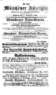 Münchener Anzeiger (Neueste Nachrichten aus dem Gebiete der Politik) Mittwoch 7. November 1866
