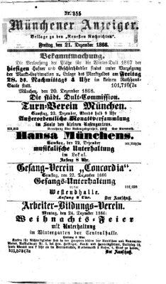 Münchener Anzeiger (Neueste Nachrichten aus dem Gebiete der Politik) Freitag 21. Dezember 1866