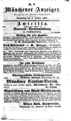 Münchener Anzeiger (Neueste Nachrichten aus dem Gebiete der Politik) Donnerstag 3. Januar 1867