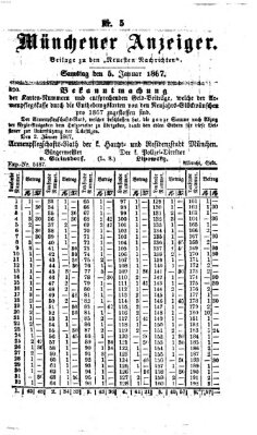 Münchener Anzeiger (Münchner neueste Nachrichten) Samstag 5. Januar 1867