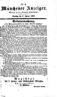 Münchener Anzeiger (Münchner neueste Nachrichten) Sonntag 6. Januar 1867