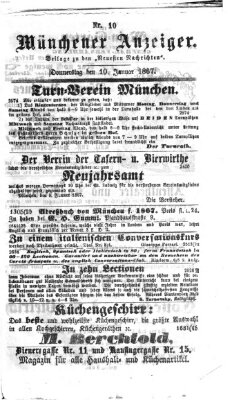 Münchener Anzeiger (Münchner neueste Nachrichten) Donnerstag 10. Januar 1867