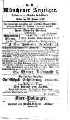 Münchener Anzeiger (Neueste Nachrichten aus dem Gebiete der Politik) Freitag 25. Januar 1867