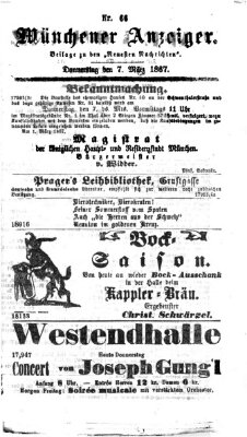 Münchener Anzeiger (Neueste Nachrichten aus dem Gebiete der Politik) Donnerstag 7. März 1867
