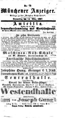 Münchener Anzeiger (Neueste Nachrichten aus dem Gebiete der Politik) Donnerstag 14. März 1867
