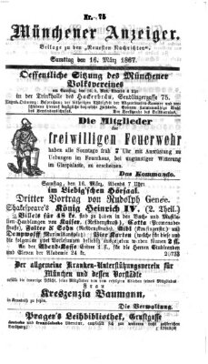 Münchener Anzeiger (Neueste Nachrichten aus dem Gebiete der Politik) Samstag 16. März 1867