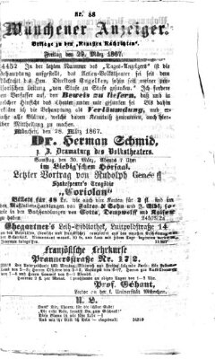 Münchener Anzeiger (Münchner neueste Nachrichten) Freitag 29. März 1867