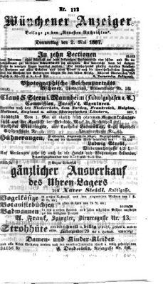 Münchener Anzeiger (Neueste Nachrichten aus dem Gebiete der Politik) Donnerstag 2. Mai 1867