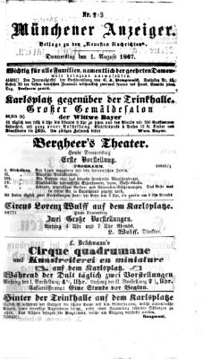 Münchener Anzeiger (Münchner neueste Nachrichten) Donnerstag 1. August 1867