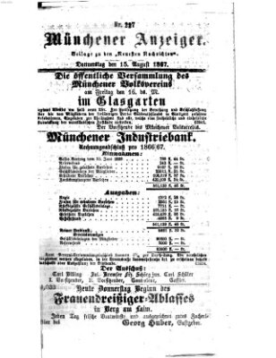 Münchener Anzeiger (Münchner neueste Nachrichten) Donnerstag 15. August 1867