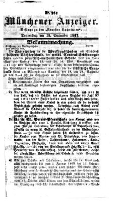 Münchener Anzeiger (Münchner neueste Nachrichten) Donnerstag 19. September 1867