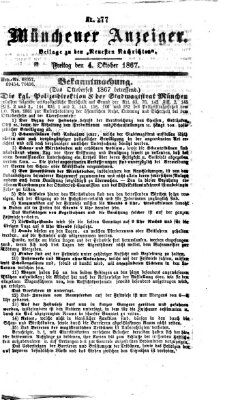 Münchener Anzeiger (Neueste Nachrichten aus dem Gebiete der Politik) Freitag 4. Oktober 1867