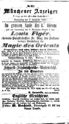 Münchener Anzeiger (Neueste Nachrichten aus dem Gebiete der Politik) Donnerstag 7. November 1867