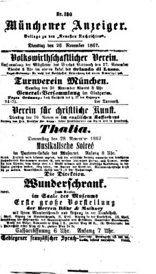 Münchener Anzeiger (Neueste Nachrichten aus dem Gebiete der Politik) Dienstag 26. November 1867