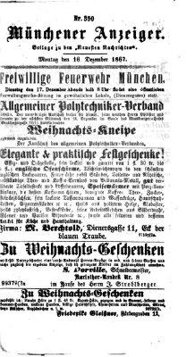 Münchener Anzeiger (Münchner neueste Nachrichten) Montag 16. Dezember 1867