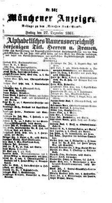Münchener Anzeiger (Neueste Nachrichten aus dem Gebiete der Politik) Freitag 27. Dezember 1867