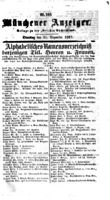Münchener Anzeiger (Münchner neueste Nachrichten) Dienstag 31. Dezember 1867