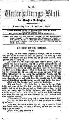 Neueste Nachrichten aus dem Gebiete der Politik (Münchner neueste Nachrichten) Donnerstag 14. Februar 1867