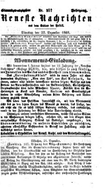 Neueste Nachrichten aus dem Gebiete der Politik (Münchner neueste Nachrichten) Dienstag 22. Dezember 1868