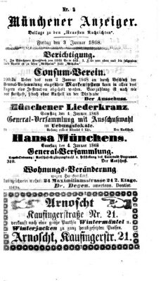 Münchener Anzeiger (Münchner neueste Nachrichten) Freitag 3. Januar 1868