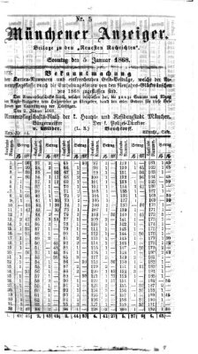 Münchener Anzeiger (Münchner neueste Nachrichten) Sonntag 5. Januar 1868