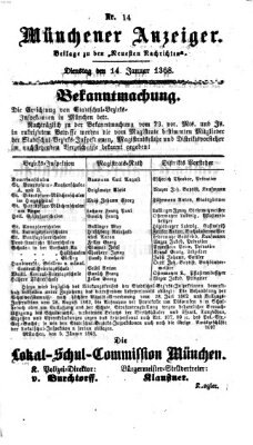 Münchener Anzeiger (Neueste Nachrichten aus dem Gebiete der Politik) Dienstag 14. Januar 1868