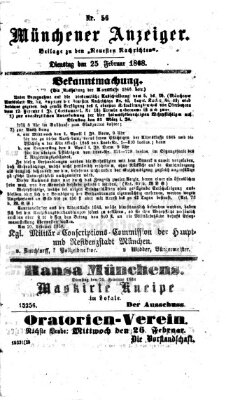 Münchener Anzeiger (Münchner neueste Nachrichten) Dienstag 25. Februar 1868